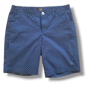 Lee Premium Quality Navy Bermuda Shorts With Pink Polka Dots. Size Med